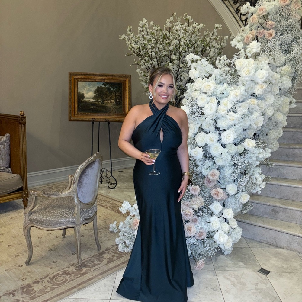 Elegant Dessi Evergreen Halter Evening Gown